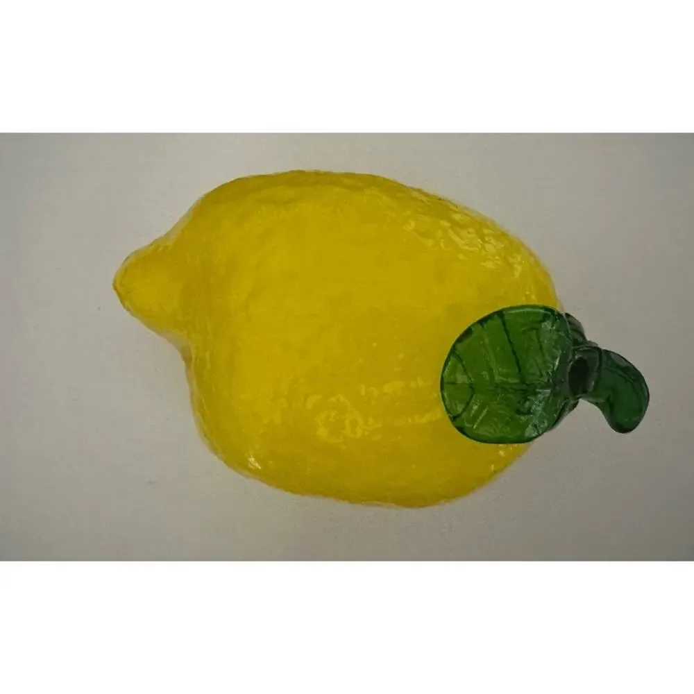 Vintage Large Studio Art Glass Hand Blown Fruit Yellow Lemon Green Stem 3” X 4